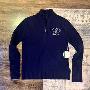 STAUD Court Serve Rib Knit Embroidered Sweater NAVY BLUE